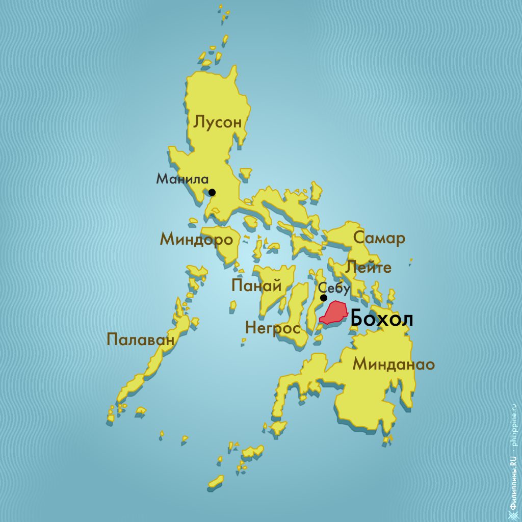 Положение острова Бохол на карте Филиппин