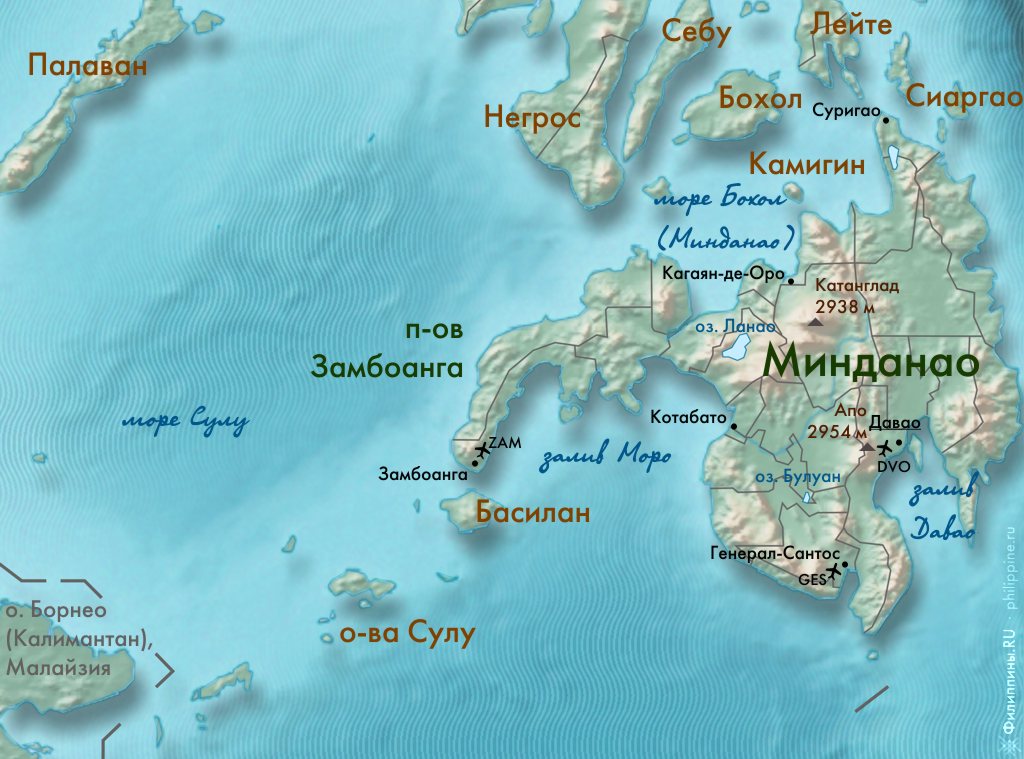 Карта острова Минданао