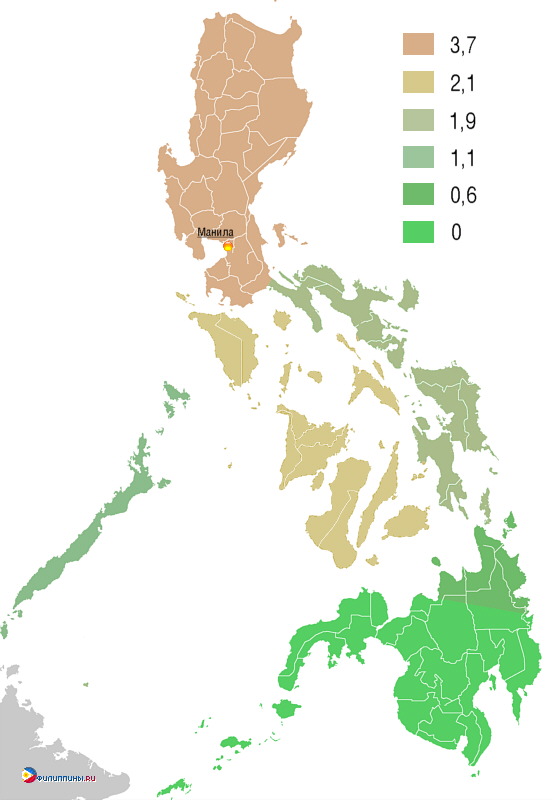 Карта частоты тайфунов на Филиппинах на протяжении года