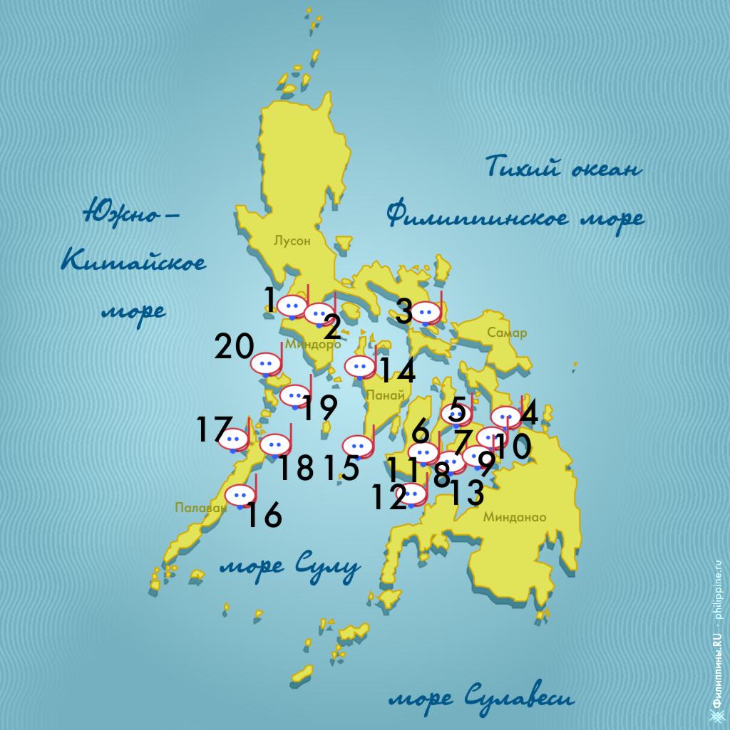 Карта зон для снорклинга на Филиппинах