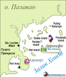 Положение отеля Dos Palmas Island Resort & Spa относительно о. Палаван